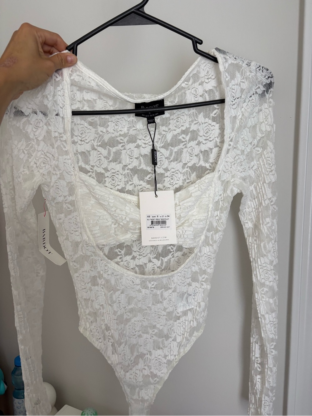 Bardot White Lace Long-Sleeve Bodysuit